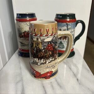 1986, 1990, 1991 Anheuser Busch Budweiser Festive Beer Stein Set